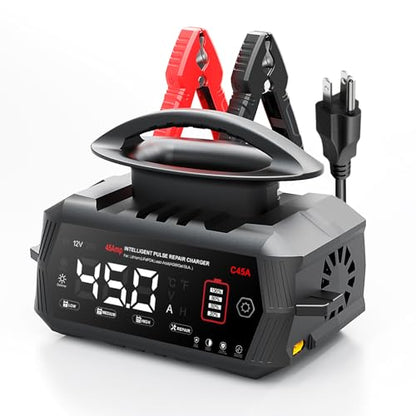 Car Battery Charger 45 Amp, 6V/12V/24V Lead-Acid LiFePo4 Battery Chargers | Smart Automotive Battery Charger, Battery Maintainer, Trickle Chargers for Car, Motorcycle, Boat
