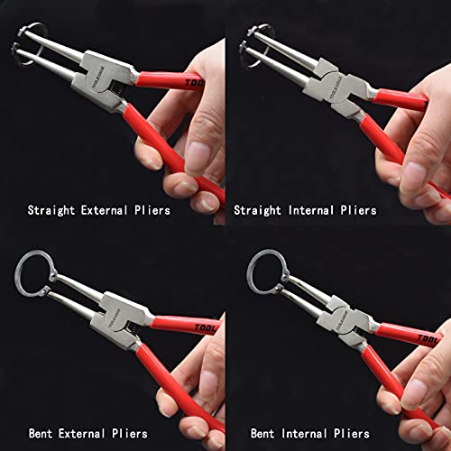 TOOLEAGUE 4 Pcs Snap Ring Pliers Set, Circlip Pliers, 7 inches Internal/External Heavy Duty for Ring Remover Retaining Straight Bent Lock Pliers Set - size: 7 inches (Bent/Straight, Internal/External, 4Pcs)