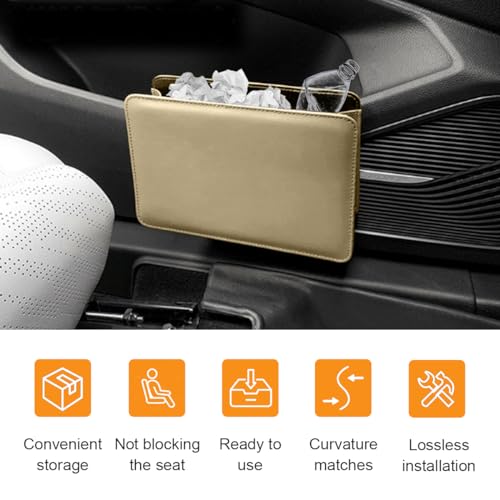 Car Trash Can, Auto Leather Trash Bin Garbage Organizer Holder with One Roll Trash Bag, Mini Foldable Dustbin Storage Bag Container, Multi-Function Trash Box for Car SUV (Beige) - color: Beige
