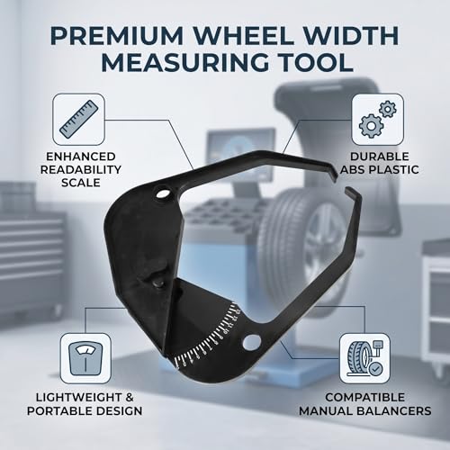Car Wheel Balancer Caliper, Universal Rim Width Measuring Tool | Scratch-Resistant ABS, High-Contrast Easy-Read Markings, for Manual Wheel Balancers, Portable for Tire Shops & Auto Repair