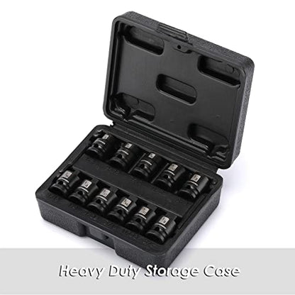 MIXPOWER 11 Pieces 3/8-inch Drive Pipe Plug Socket Set, SAE, CR-MO, Tapered Male Square Drive, Chamfered Female Square Drive