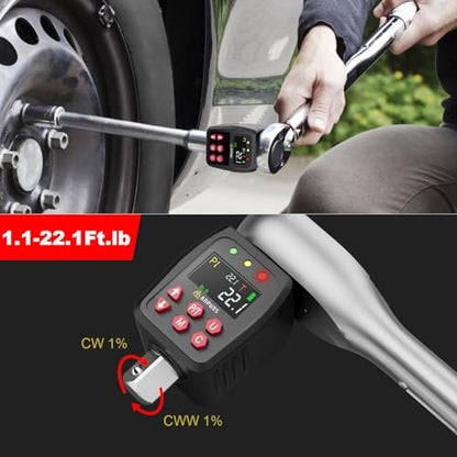 ANPUDS 1/2" Digital Torque Adapter, 1.1-22.1 Ft-lb/1.5-30 Nm, ±1% Accuracy | Digital Torque Gauge, 10 Presets & 500 Data Memory, Buzzer & LED Indicator, 3/8" & 1/4" Adapters, for Bike, Motorcycle - size: 1.1-22.1 Ft-lb/1.5-30 Nm