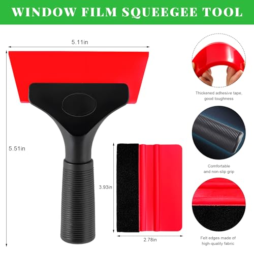 Yourkar 2 PCS Window Tint Kit Tools, Professional Vinyl Wrap Kit with Plastic Squeegee & Felt Squeegee, Universal Privacy Film Installation Tint Tools for Vehicle Glass Home (Red) - color: Red
