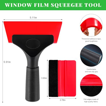 Yourkar 4 PCS Window Tint Kit Tools, Professional Vinyl Wrap Kit with Plastic Squeegee & Felt Squeegee, Universal Privacy Film Installation Tint Tools for Vehicle Glass Home (Red) - color: Red, 4 Pcs