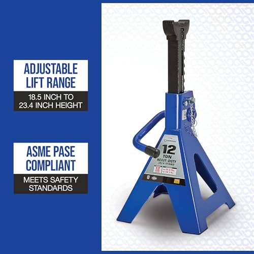 Strongway Double-Locking 12-Ton Jack Stands, 24,000-Lb., Pair | Stable vehicle support, controlled positioning, heavy-duty steel construction, shop/garage service, safety-focused setup - style: 12 Ton