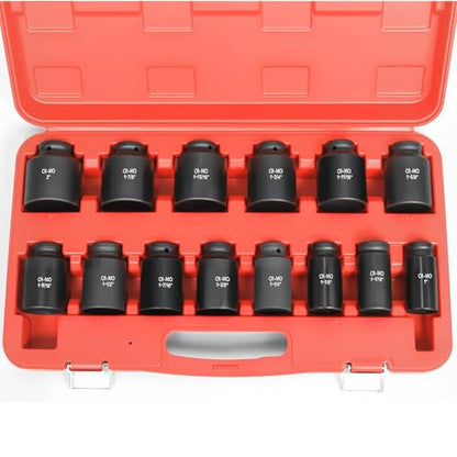 TONYNOL 1/2" Inch Drive Deep Impact Socket Set,6-Point,SAE Sizes(1“-2”),14 PCS,Cr-Mo Steel,Heavy Duty Impact Sockets for Automotive & Industrial Machinery,With a Storage Case - style: 1/2" Drive SAE Sizes(1"-2")