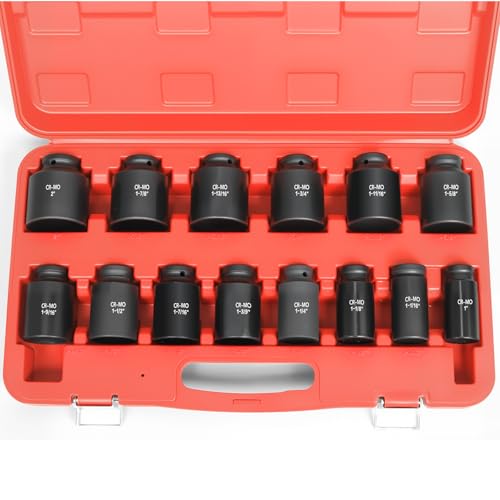 TONYNOL 1/2" Inch Drive Deep Impact Socket Set,6-Point,SAE Sizes(1“-2”),14 PCS,Cr-Mo Steel,Heavy Duty Impact Sockets for Automotive & Industrial Machinery,With a Storage Case - style: 1/2" Drive SAE Sizes(1"-2")