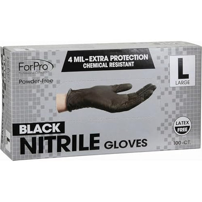ForPro Disposable Nitrile Gloves, Chemical Resistant, Powder-Free, Latex-Free, Non-Sterile, Food Safe, 4 Mil - color: Black, size: Large (Pack of 100)
