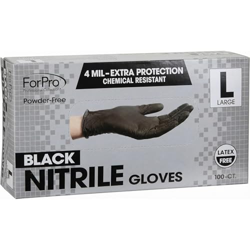 ForPro Disposable Nitrile Gloves, Chemical Resistant, Powder-Free, Latex-Free, Non-Sterile, Food Safe, 4 Mil - color: Black, size: Large (Pack of 100)