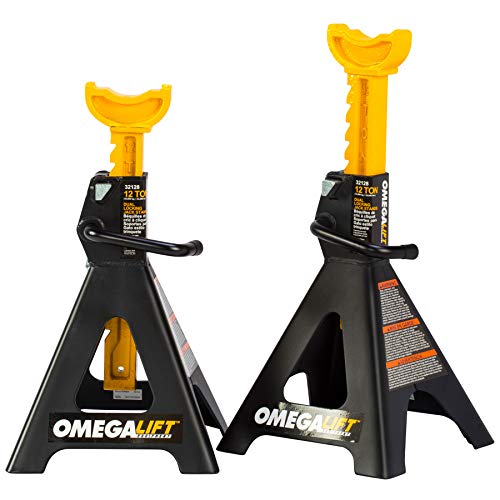 32128 Heavy Duty 12 Ton Jack Stands Pair - Double Locking Pins - Handle Lock and Mobility Pin for Auto Repair Shop with Extra Safety - size: 12-Ton
