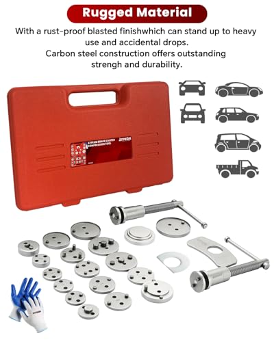 ATPEAM Brake Caliper Compression Tool 24PCS Caliper Compressor Kit Universal Brake Adjusting Tools - color: red