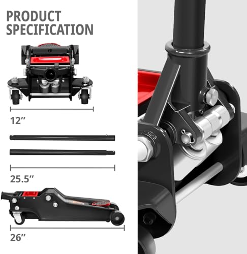 DNA Motoring Floor Jack 4 Ton (8000 lbs) Capacity, Fast Lift Low Profile Hydraulic Trolley Jack, Steel Heavy-Duty Service Car Jack, Lifting Range 4.5"-20", Black, TOOLS-00308-BK - color: Black, style: 4 ton