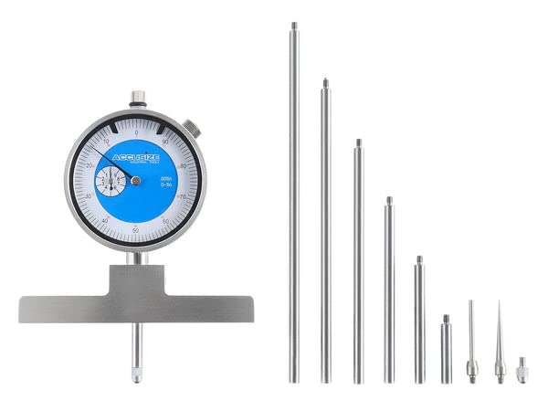 Accusize 0-22 in Dial Depth Gauge with Small-Hole Points, P103-0189 | 6 Connectable Rods, 0.0001 in Resolution, 4 in Base, 0-1 in Travel Indicator - size: 0-22" Dialing