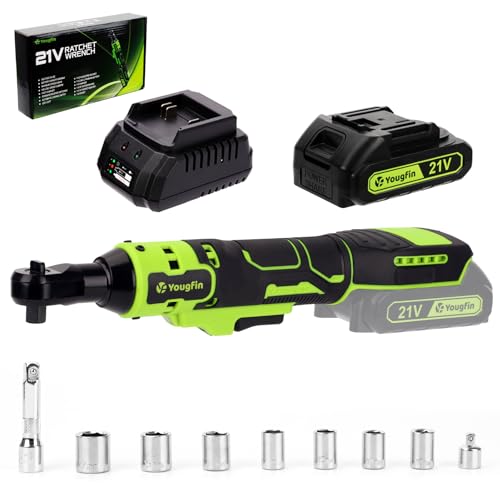 Electric Ratchet Wrench 21V, 3/8" Cordless Ratchet Wrench 40 N.M, Battery Powered Ratchet with Battery & Charger (2.0Ah), Power Socket Torque Wrench Ratchet with 7 Sockets