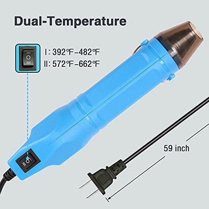 LDK Mini Heat Gun, 300W 2-Temp Settings Fast Heat Hot Air Gun | 392℉ & 662℉ Multi-Purpose Electric Heating Tools Shrink Pen for Crafts, Shrinking PVC, DIY, Embossing, Candle Making - color: Blue