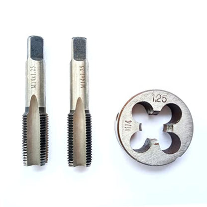 AtticZone M14 x 1.25 Metric Hand Thread Tap and Die Set, Right Hand 14 * 1.25, Alloy Tool Steel, 1 Taper Tap, 1 Plug Tap, 1 Round Die for Metal Working DIY Industrial - size: M14x1.25