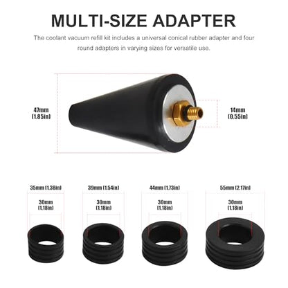 8PCS Coolant Vacuum Refill Kit, Quick Airlift Coolant Refill Tool with Pressure Gauge, 5 Sizes Adapters, Long Coolant Filling Hose for All Vehicles