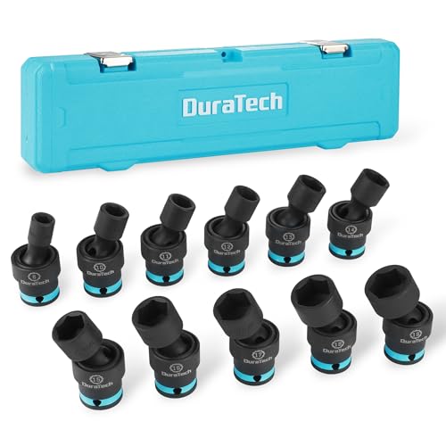 DURATECH 3/8" Drive Impact Swivel Socket Set, 11-Piece Shallow Wobble Socket Set, Metric, Cr-Mo Steel, 6 Points, Organized in Sturdy Storage Case(8-19mm) - style: 11 PCS Metric 3/8" Dr.