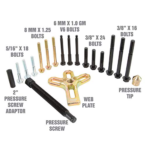 OEMTOOLS 37187 Harmonic Balancer Puller Kit, Removes Harmonic Balancers, Dampers, Puller Tool for Use with GM 3300 & 3800 V6 Engines, Includes Metric and SAE Bolts - style: Puller Kit Green Case