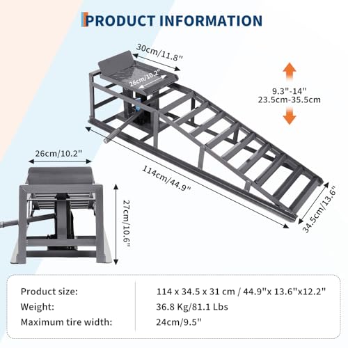 2PCS 5-Ton (11000 LBS) Capacity Hydraulic Service Ramps,Low Profile Car Lift Ramps with Adjustable Height 9.8" to 16.21",Heavy Duty Vehicle Auto for Oil Changes & Garage Maintenance,Grey