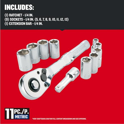 CRAFTSMAN Mechanics Tool Set, Metric, 1/4 Inch Drive, 11 Piece (CMMT34871) (Pack of 6) - size: 1/4 in (Pack of 6)