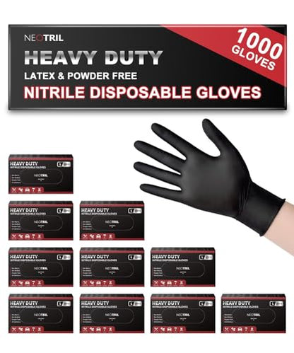 NEOTRIL 6 Mil Heavy Duty Black Nitrile Disposable Gloves, Latex Powder-Free, Textured Rubber Gloves for Cooking Mechanic - size: Large, style: Black (Box of 1000)