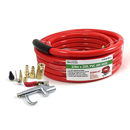 DYNAMIC POWER 3/8 x 25 FT PVC Air Compressor Hose + 10 Pieces Air Compressor Accessories Kit