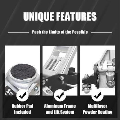 3 Ton (6,600 lbs) Low Profile Aluminum Hydraulic Racing Floor Jack with Dual Piston Quick Lift Pump, Lifting Range 3.74" to 18.9", for Cars, Trucks and SUVs, Black - color: black