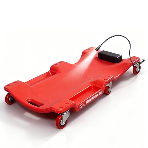 BESTOOL 40 Inches Mechanic's Creeper, Heavy-Duty Garage Creeper with HQ&Durable Casters, 350LBS Capacity Low-Profile Design, LED Working Lights,Red - color: Red-LED lights, size: 40in