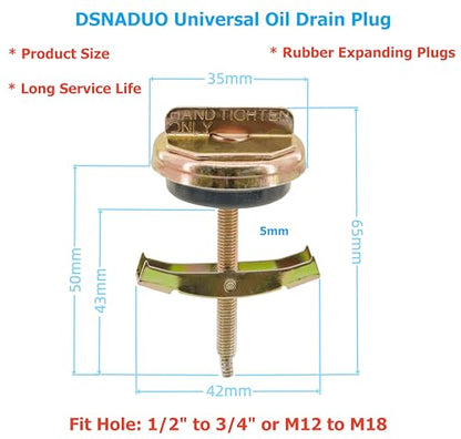 3 PCS Universal Oil Pan Drain Plug, Replace 65109 090-080 090-080CD, Fit 1/2 in. to 3/4 in. Or M12 to M18 Hole - size: D90080 (3PCS)