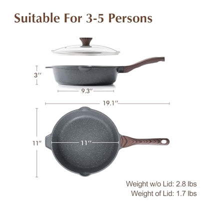 SENSARTE Nonstick Deep Frying Pan Skillet, 11-inch Saute Pan with Lid, Stay-cool Handle, Chef Pan Healthy Stone Cookware Cooking Pan, Induction Compatible - color: Gray, size: 11-inch/4.5QT