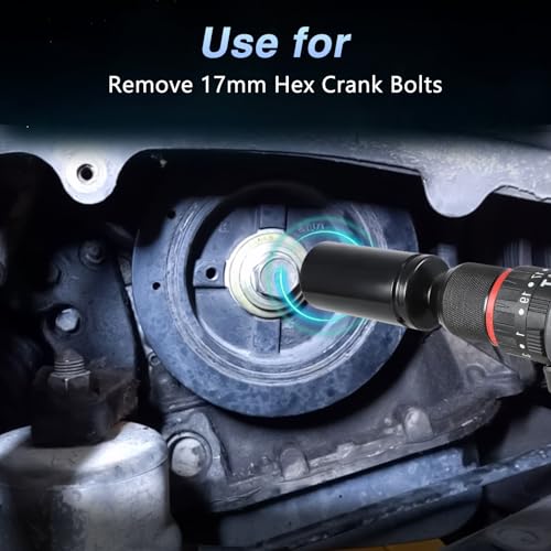 EVRBUL 17mm Harmonic Balancer Socket 1/2" Drive Metric 6 Point Impact Socket Heavy-Duty Deep Well 17mm Crank Bolt Wrench Crank Bolt Removal Tool Compatible with Honda Kia Engines - size: 17MM