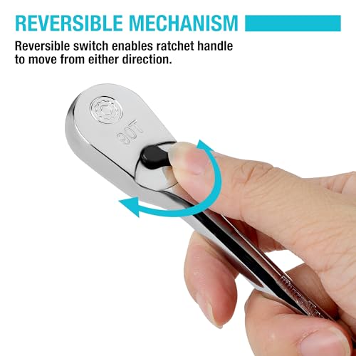 DURATECH Extra Long Handle 1/4-Inch Drive Ratchet, 90-Tooth Ratchet Wrench with 8" Handle and Dust Proof Teardrop Enclosed Head, Reversible, CR-V Steel Made, CR-MO Head, Full Polished, Gifts for Men - size: 1/4" with 8" handle