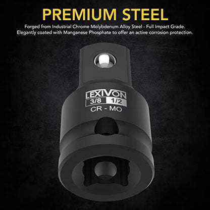 LEXIVON Impact Socket Adapter and Reducer 4-Piece Set | 1/4" - 3/8" - 1/2" Impact Driver Conversions, Chrome Molybdenum alloy steel (LX-112) - style: 4-Piece Set, 1/4"-3/8"-1/2" Adapters