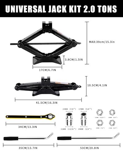 1.5-ton Scissor Jack in Your car's Roadside Emergency kit, Must-Have Spare tire Replacement Stand Tool for Your Vehicle, Telescoping Lug Nut Removal Tool, Ratchet Wrench, Tire Pressure Gauge (1.5T)