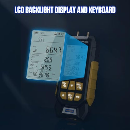 AUTOOL Manometer Gas Pressure Tester -100 to 300Kpa Digital Manometer HVAC 11 Units, Data Lock & Storage with Magnetic Back, Backlit Display