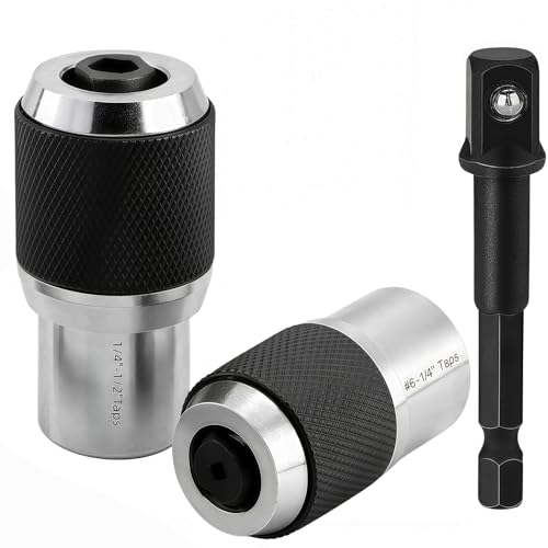 3PCS Adjustable Tap Socket Set, 3/8" Drive Tap Holder Adapter, for #6-1/4" & 1/4"-1/2" Taps, Reamer & Tap Chuck for Ratchet Wrench, Mechanical Repair Tapping Tools