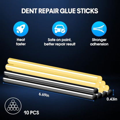 Upgraded Paintless Dent Repair Kit - 132PCS Car Dent Puller Tool Set with Heavy Duty Slide Hammer, Golden Dent Lifter, Bridge Puller, Hot Glue Gun & Tabs for Auto Body Hail Damage, Door Dings Removal