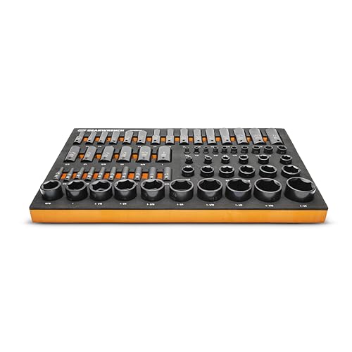 GEARWRENCH 63 Piece 1/4”, 3/8”, 1/2” Drive 6 Point SAE Impact Socket Set in Foam Storage Tray - GWMSISKSAE - size: One Size, style: Impact Sockets