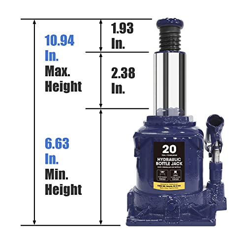 Big RED 20 Ton (40,000 LBs) Torin Hydraulic Stubby Low Profile Car Bottle Jack for Auto Repair and House Lift, Blue, AT92007AU - color: BLUE