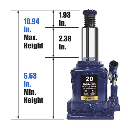 Big RED 20 Ton (40,000 LBs) Torin Hydraulic Stubby Low Profile Car Bottle Jack for Auto Repair and House Lift, Blue, AT92007AU - color: BLUE