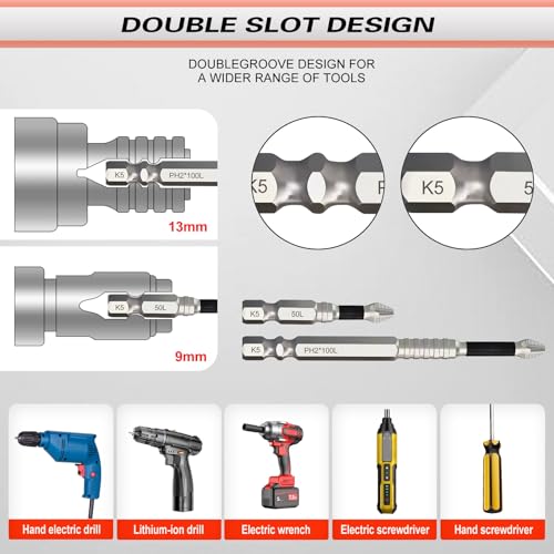 Magnetic Screwdriver Bit Set, Strong Magnetic Anti Slip Durability Screwdriver Drill Bit Set,25 50 65 70 100 120 150MM Magnetic Screwdriver Bits (7pcs)