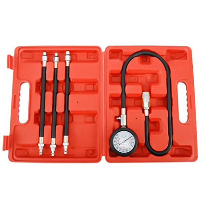 Compression Gauge Test Set for Engine Cylinders, Diagnostic Tester with 4 Long Reach Hoses M10 M12 M14 0-300 PSI