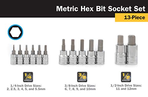 Titan 16124 13-Piece Metric Hex Bit Socket Set, Magnetic Socket Organizer with Laser-Etched Size Markings - style: Metric Hex