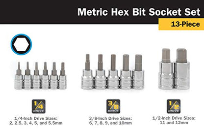 Titan 16124 13-Piece Metric Hex Bit Socket Set, Magnetic Socket Organizer with Laser-Etched Size Markings - style: Metric Hex