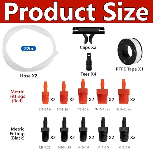 29 Pcs Master Cylinder Bleeder Replacement for 14151-Brake Bleeder Kit with 22" Hose PTFE Tape Universal Connection Fittings Clips-Brake Master Cylinder Bleeder Kit Fit for SAE and Metric