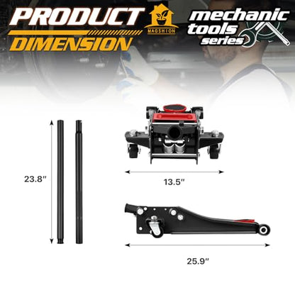 Magshion 3 Ton Low Profile Hydraulic Floor Jack, Black | Dual Piston Trolley Jack, Rubber Saddle Pad, Safety Valve and Casters, Heavy-Duty Steel Construction - color: Black, size: 3 Ton