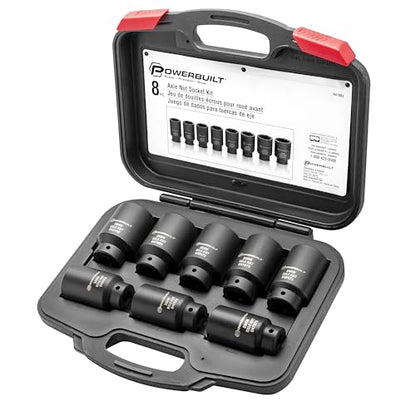 Powerbuilt Axle Nut Socket Kit, 8 Piece, 1/2 Inch Drive, 6 and 12 Point, Remove Axle Nuts, Car Vehicle Wheel Repair Tools, Storage Case - 647883 - style: 8 Piece