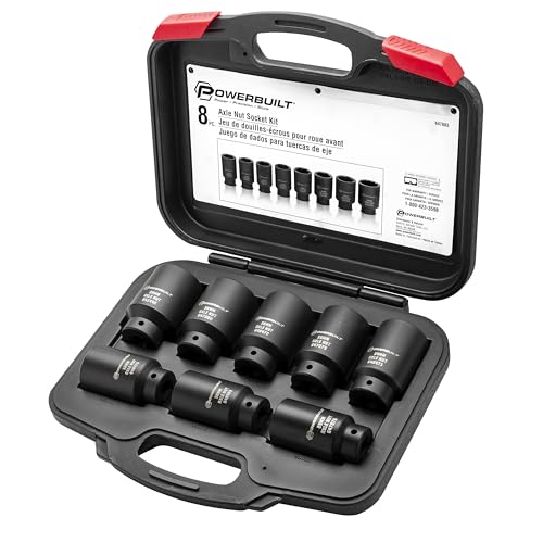 Powerbuilt Axle Nut Socket Kit, 8 Piece, 1/2 Inch Drive, 6 and 12 Point, Remove Axle Nuts, Car Vehicle Wheel Repair Tools, Storage Case - 647883 - style: 8 Piece