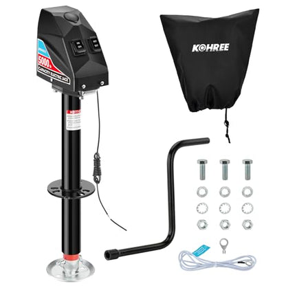 Kohree Electric Trailer Jack 5000lbs, Heavy Duty A-Frame Electric Power Tongue Jack with Waterproof Cover & LED Light for Travel Trailers, Camper, RV, 12V DC with Wiring, 9.8"-31.7" Lift - size: 5000 LBS with Standard Wiring